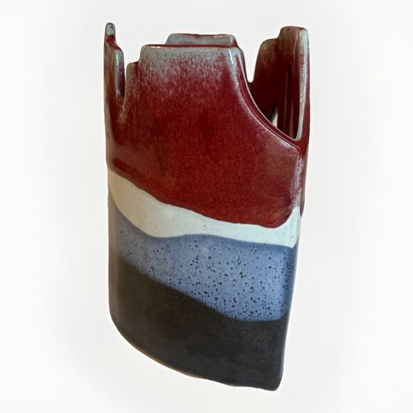 Abstract Studio Pottery Artisan Stoneware Modernist Vessel Vase Stamped - Picture 4 of 10